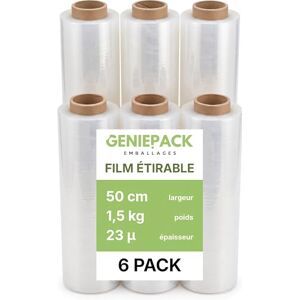 GENIEPACK Lot de 6 Rouleaux de Film Étirable Transparent pour Palette – Qualité Industrielle – 500 mm x 23 Microns – 1,5kg par rouleau – Film de Palettisation et/ou Déménagement Ultra Résistant - Publicité GENIEPACK Lot de 6 Rouleaux de Film Étirable Transparent pour Palette – Qualité Industrielle – 500 mm x 23 Microns – 1,5kg par rouleau – Film de Palettisation et/ou Déménagement Ultra Résistant - Publicité