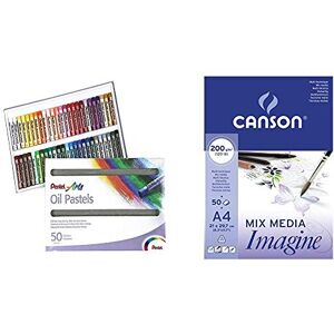 Pentel PHN Pastels à l'huile Boîte de 50 couleurs & Canson Imagine Papier à dessin A4 21 x 29,7 cm 50 feuilles Blanc pur - Publicité