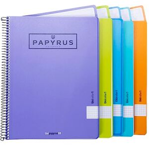 Unipapel 98462093. Papyrus 08 Lot de 5 cahiers avec 80 feuilles microperforées, quadrillage 5 mm, bande de couleur, 90 g, couvercles en polypropylène, unicolore 1 - Publicité