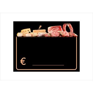 etichettesegnaprezziperalimenti Lot de 30 etiquettes de prix porte prix tableau de prix marqueur plastifies pour viandes et fromages charcuterie 8,3x11,3 centimètres + 30 supports + 1 marqueur non toxique. Publicité