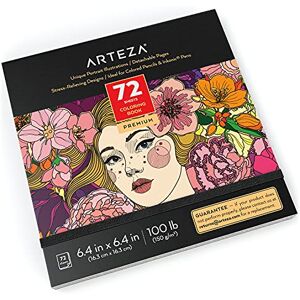 ARTEZA livre de coloriage pour adultes [16,3x16,3 cm, 72 feuilles] portraits, livre de coloriage calmant et antistress pour adultes avec 50 images différentes sur une seule face. Publicité