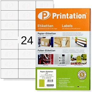 Printation Boite de 2400 étiquettes autocollantes 70 x 37 mm multi-usages blanches 100 feuilles A4 avec 24 étiquettes par feuille feuilles a4 3x8 70x37-3474 4453 4615 LA133 FBA - Publicité