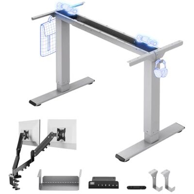 FLEXISPOT E1 Pro Bureau Assis Debout Électrique avec Support Double Écran Compatible plateaux 120-180 cm, charge 100 kg, support double écran 17-32", 4 mémoires, garantie 5 ans, Gris - Publicité FLEXISPOT E1 Pro Bureau Assis Debout Électrique avec Support Double Écran Compatible plateaux 120-180 cm, charge 100 kg, support double écran 17-32", 4 mémoires, garantie 5 ans, Gris - Publicité
