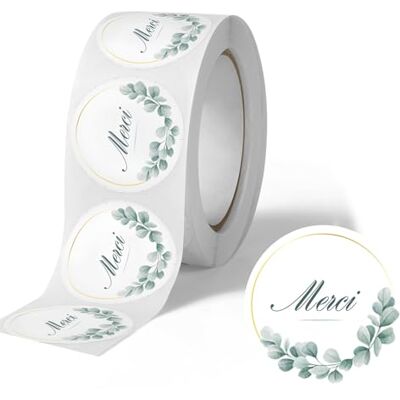 Avery 500 étiquettes Merci Rondes Autocollantes Ø 35 mm Papier Recyclé Eucalyptus 1 rouleau de 500 Stickers Remerciements pour Mariage, Artisanat et Fêtes - Publicité Avery 500 étiquettes Merci Rondes Autocollantes Ø 35 mm Papier Recyclé Eucalyptus 1 rouleau de 500 Stickers Remerciements pour Mariage, Artisanat et Fêtes - Publicité