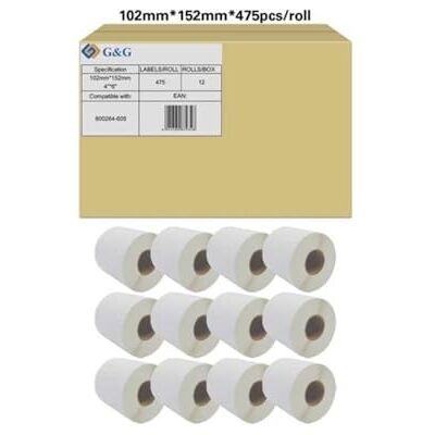 G&G Rouleau d'Étiquettes - 102 x 152 mm - Blanc - Étiquettes Universelles - Publicité G&G Rouleau d'Étiquettes - 102 x 152 mm - Blanc - Étiquettes Universelles - Publicité