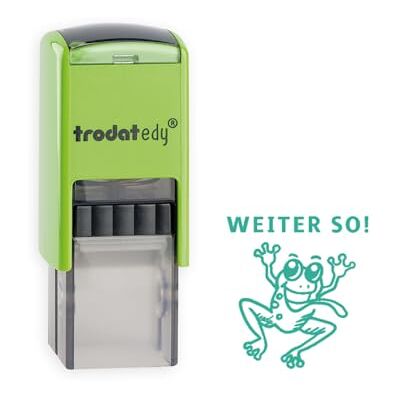 Trodat edy FIX Tampon de motivation pour enseignants et éducateurs 1 motif grenouille WEITER SO, allemand, boîtier vert, empreinte verte, auto-encreur, 20 x 20 mm - Publicité Trodat edy FIX Tampon de motivation pour enseignants et éducateurs 1 motif grenouille WEITER SO, allemand, boîtier vert, empreinte verte, auto-encreur, 20 x 20 mm - Publicité