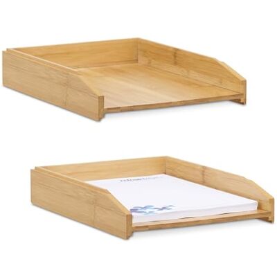 Relaxdays Lot de 2 Range-Documents, en Bambou, Format A4, Supports empilables, pour Bureau, Nature - Publicité Relaxdays Lot de 2 Range-Documents, en Bambou, Format A4, Supports empilables, pour Bureau, Nature - Publicité