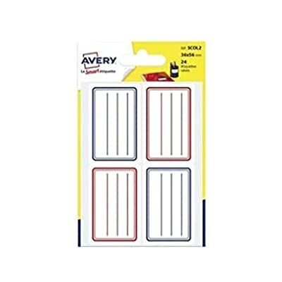 Avery Sachet de 24 étiquettes écolier lignées bleues/rouges, Format 36 x 56 mm - Publicité Avery Sachet de 24 étiquettes écolier lignées bleues/rouges, Format 36 x 56 mm - Publicité