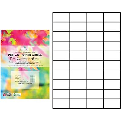 EVG Evergreen Goods Lot de 30 Feuilles de Papier Autocollant Mat A4 Étiquettes Prédécoupé, Dos Adhésif Puissant, Étiquettes Multi-usages Imprimable Jet d'Encre et Laser 40 par A4, 4 x 10 - Publicité EVG Evergreen Goods Lot de 30 Feuilles de Papier Autocollant Mat A4 Étiquettes Prédécoupé, Dos Adhésif Puissant, Étiquettes Multi-usages Imprimable Jet d'Encre et Laser 40 par A4, 4 x 10 - Publicité