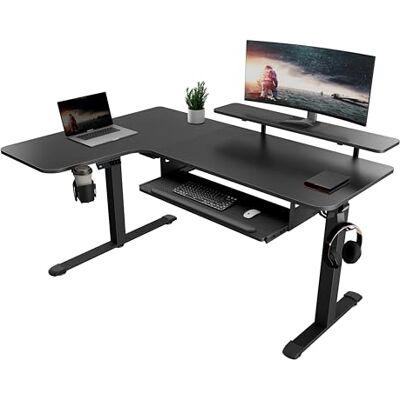 EUREKA ERGONOMIC Bureau Assis Debout Électrique 155x110cm Bureau d'angle en Forme L avec Plateau de Clavier Bureau Informatique Réglable en Hauteur avec LED Étagère de Moniteur - Publicité EUREKA ERGONOMIC Bureau Assis Debout Électrique 155x110cm Bureau d'angle en Forme L avec Plateau de Clavier Bureau Informatique Réglable en Hauteur avec LED Étagère de Moniteur - Publicité