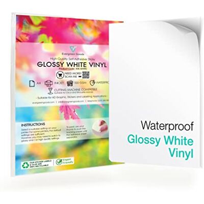 EVG Lot de 20 Feuilles d'Autocollants en Vinyle Imprimables A4 Blanc Brillant - Publicité EVG Lot de 20 Feuilles d'Autocollants en Vinyle Imprimables A4 Blanc Brillant - Publicité