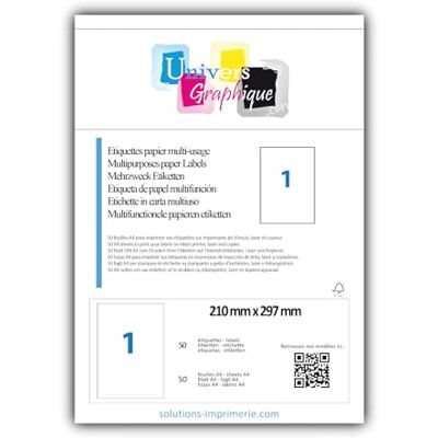 UNIVERS GRAPHIQUE 50 feuilles A4 papier adhésif blanc Étiquette autocollante 210 x 297 mm planche adhésive permanente marque - UGEA4 FACTURE AVEC TVA DÉDUCTIBLE - Publicité UNIVERS GRAPHIQUE 50 feuilles A4 papier adhésif blanc Étiquette autocollante 210 x 297 mm planche adhésive permanente marque - UGEA4 FACTURE AVEC TVA DÉDUCTIBLE - Publicité