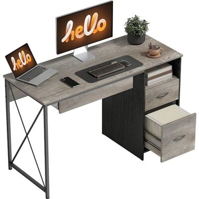 HOMCOM HOMCON Bureau d'ordinateur, 120×50cm, Bureau avec Rangement, Plateau Clavier, Compartiment Ouvert et 2 tiroirs pour Documents A4, Lettre et légal, Table Informatique pour étudier et Travailler, Gris - Publicité HOMCOM HOMCON Bureau d'ordinateur, 120×50cm, Bureau avec Rangement, Plateau Clavier, Compartiment Ouvert et 2 tiroirs pour Documents A4, Lettre et légal, Table Informatique pour étudier et Travailler, Gris - Publicité