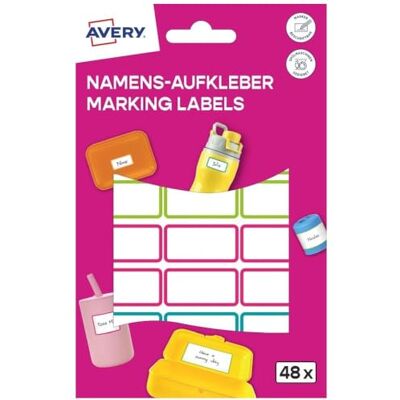 Avery NAME48C Lot de 48 étiquettes nominatives pour enfants imperméables (15 x 31 mm, film, étiquettes nominatives autocollantes, étiquettes nominatives inscriptibles, passent au - Publicité Avery NAME48C Lot de 48 étiquettes nominatives pour enfants imperméables (15 x 31 mm, film, étiquettes nominatives autocollantes, étiquettes nominatives inscriptibles, passent au - Publicité