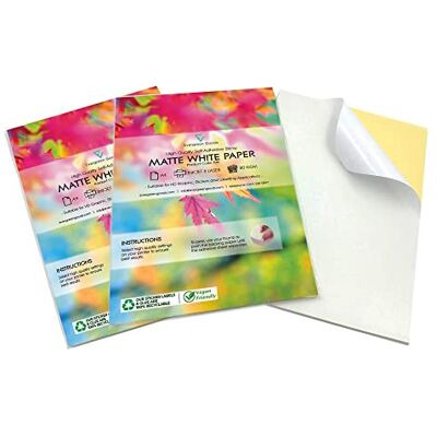 EVG Evergreen Goods Lot de 20 Feuilles A4 Blanches Mat Imprimable Autocollantes - Publicité EVG Evergreen Goods Lot de 20 Feuilles A4 Blanches Mat Imprimable Autocollantes - Publicité