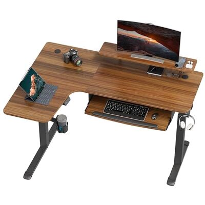 EUREKA ERGONOMIC Bureau Assis Debout Électrique 155x110cm Bureau d'angle en Forme L avec Plateau de Clavier Bureau Gaming LED Réglable en Hauteur avec Tapis de Souris, Porte-gobelet et Crochet Casque - Publicité EUREKA ERGONOMIC Bureau Assis Debout Électrique 155x110cm Bureau d'angle en Forme L avec Plateau de Clavier Bureau Gaming LED Réglable en Hauteur avec Tapis de Souris, Porte-gobelet et Crochet Casque - Publicité