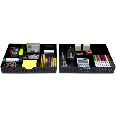 Amtido Lot de 2 plateaux de rangement de tiroir de bureau pour fournitures et accessoires de bureau – Organisateurs de papeterie élégants à 3 compartiments avec 2 séparateurs réglables – Organiseur de - Publicité Amtido Lot de 2 plateaux de rangement de tiroir de bureau pour fournitures et accessoires de bureau – Organisateurs de papeterie élégants à 3 compartiments avec 2 séparateurs réglables – Organiseur de - Publicité