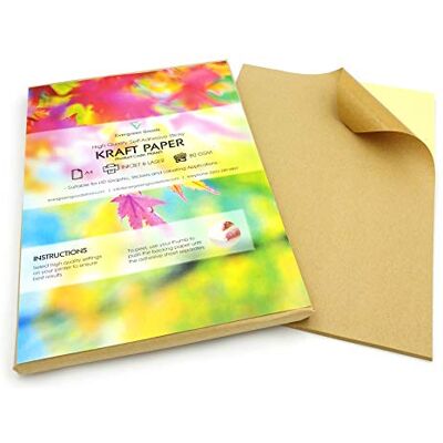 EVG Evergreen Goods 100 feuilles A4 de papier kraft imprimable et autocollant, Papier autocollant mat adapté aux imprimantes à jet d'encre et laser, Papier autocollant pour la décoration et les étiquettes - Publicité EVG Evergreen Goods 100 feuilles A4 de papier kraft imprimable et autocollant, Papier autocollant mat adapté aux imprimantes à jet d'encre et laser, Papier autocollant pour la décoration et les étiquettes - Publicité