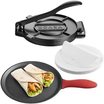 VEVOR Presse à Tortillas en Fonte Résistant, Appareil à Chapati de 20 cm, Presse à Burrito avec Poignée et 100 Feuilles de Papiers-Parchemins, Tawa pour Tortilladoras, Rotis Indiens, Cuisine - Publicité VEVOR Presse à Tortillas en Fonte Résistant, Appareil à Chapati de 20 cm, Presse à Burrito avec Poignée et 100 Feuilles de Papiers-Parchemins, Tawa pour Tortilladoras, Rotis Indiens, Cuisine - Publicité