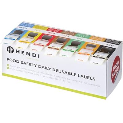 HENDI Set d’étiquettes journalières de sécurité alimentaire avec distributeur, 7 rouleaux de 1000 étiquettes, 25x25mm, 240x80x(H)100mm - Publicité HENDI Set d’étiquettes journalières de sécurité alimentaire avec distributeur, 7 rouleaux de 1000 étiquettes, 25x25mm, 240x80x(H)100mm - Publicité