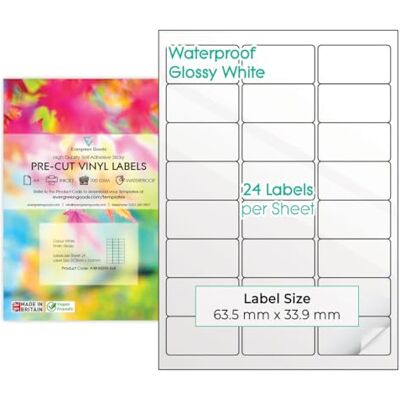 EVG A4 Blanches Imperméables Vinyle PVC Prédécoupées Étiquettes 10 Feuilles - Publicité EVG A4 Blanches Imperméables Vinyle PVC Prédécoupées Étiquettes 10 Feuilles - Publicité