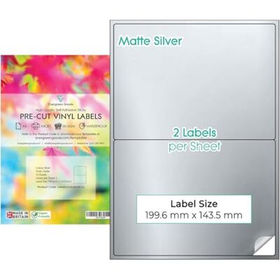 EVG Evergreen Goods A4 Argent Imperméable Étiquettes Autocollantes 10 Feuilles - Publicité EVG Evergreen Goods A4 Argent Imperméable Étiquettes Autocollantes 10 Feuilles - Publicité