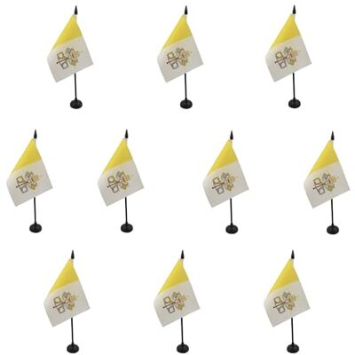AZ FLAG Lot de 10 Drapeau De Table Vatican 15x10 cm 10 Mini Drapeaux Vatican De Bureau 100% Polyester Avec Hampe De 25cm Et Socle En Plastique Noir - Publicité AZ FLAG Lot de 10 Drapeau De Table Vatican 15x10 cm 10 Mini Drapeaux Vatican De Bureau 100% Polyester Avec Hampe De 25cm Et Socle En Plastique Noir - Publicité