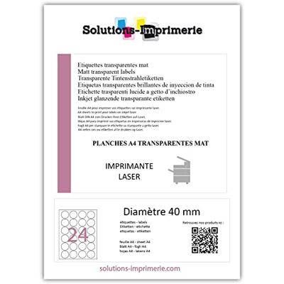 UNIVERS GRAPHIQUE 240 Étiquette Transparente polyester mat ronde 40 mm 10 planches pour IMPRIMANTE LASER étiquette synthétique plastique autocollante transparent imperméable pour extérieur flacon bidon vitre Stickers - Publicité UNIVERS GRAPHIQUE 240 Étiquette Transparente polyester mat ronde 40 mm 10 planches pour IMPRIMANTE LASER étiquette synthétique plastique autocollante transparent imperméable pour extérieur flacon bidon vitre Stickers - Publicité