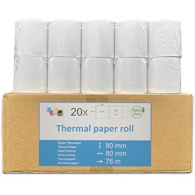 UNIVERS GRAPHIQUE recharge de 20 bobine papier thermique pour caisse enregistreuse ticket de caisse standard rouleau 80 x 80 mandrin 12 mm papier thermique 50 g pour caisse enregistreuse imprimante balance thermique - Publicité UNIVERS GRAPHIQUE recharge de 20 bobine papier thermique pour caisse enregistreuse ticket de caisse standard rouleau 80 x 80 mandrin 12 mm papier thermique 50 g pour caisse enregistreuse imprimante balance thermique - Publicité