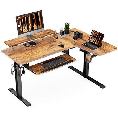 EUREKA ERGONOMIC Bureau Assis Debout Électrique 155x110cm Bureau d'angle en Forme L avec Plateau de Clavier Bureau Informatique Réglable en Hauteur avec LED Étagère de Moniteur - Publicité EUREKA ERGONOMIC Bureau Assis Debout Électrique 155x110cm Bureau d'angle en Forme L avec Plateau de Clavier Bureau Informatique Réglable en Hauteur avec LED Étagère de Moniteur - Publicité
