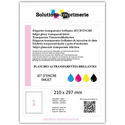 UNIVERS GRAPHIQUE Etiquettes polyester transparentes brillantes pour imprimante jet d’encre- 210 x 297 mm Lot de 10 planches de 1 étiquette - Publicité UNIVERS GRAPHIQUE Etiquettes polyester transparentes brillantes pour imprimante jet d’encre- 210 x 297 mm Lot de 10 planches de 1 étiquette - Publicité