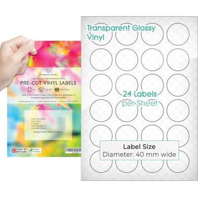 EVG Evergreen Goods Étiquettes Autocollantes 40mm Transparent 10 Feuilles A4 - Publicité EVG Evergreen Goods Étiquettes Autocollantes 40mm Transparent 10 Feuilles A4 - Publicité