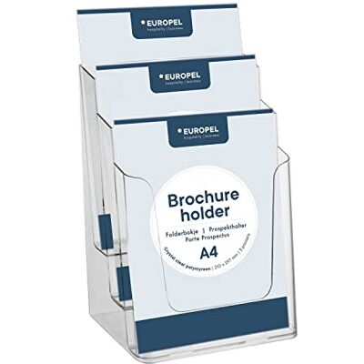 Europel Porte-brochure multicases, support de prospectus 3 cases A4, Acrylique transparent, porte-brochure pour les bureaux, menu, dépliant, flyer - Publicité Europel Porte-brochure multicases, support de prospectus 3 cases A4, Acrylique transparent, porte-brochure pour les bureaux, menu, dépliant, flyer - Publicité