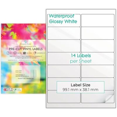 EVG Evergreen Goods Étiquettes A4 Blanc Mat Imperméable Vinyle 10 Feuilles - Publicité EVG Evergreen Goods Étiquettes A4 Blanc Mat Imperméable Vinyle 10 Feuilles - Publicité