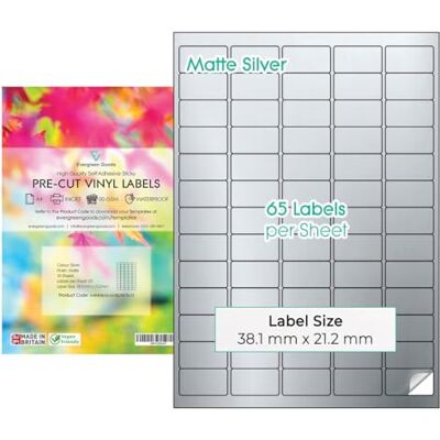 EVG Evergreen Goods™ Étiquettes autocollantes prédécoupées A4 – Argent mat imperméable 650 étiquettes (5x13) sur 10 feuilles Impression jet d'encre et laser - Publicité EVG Evergreen Goods™ Étiquettes autocollantes prédécoupées A4 – Argent mat imperméable 650 étiquettes (5x13) sur 10 feuilles Impression jet d'encre et laser - Publicité