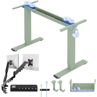 FLEXISPOT E1 Pro Bureau Assis Debout Électrique avec Support Double Écran Compatible plateaux 120-180 cm, charge 100 kg, support double écran 17-32", 4 mémoires, garantie 5 ans, Vert - Publicité FLEXISPOT E1 Pro Bureau Assis Debout Électrique avec Support Double Écran Compatible plateaux 120-180 cm, charge 100 kg, support double écran 17-32", 4 mémoires, garantie 5 ans, Vert - Publicité