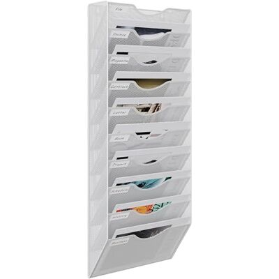EasyPAG 10 Compartiments Métal Porte Revue Mural Porte Document Suspendu A4 Organisateur de Bureau à Suspendre Banette de Rangement Range Papier Corbeille a Courrier Murale,Blanc - Publicité EasyPAG 10 Compartiments Métal Porte Revue Mural Porte Document Suspendu A4 Organisateur de Bureau à Suspendre Banette de Rangement Range Papier Corbeille a Courrier Murale,Blanc - Publicité