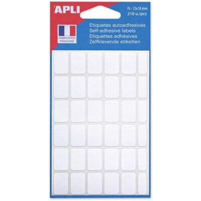 Apli 111906 Étiquettes autocollantes blanches 12x18 mm 210 pièces, coins arrondis, adhésif permanent, écriture manuelle - Publicité Apli 111906 Étiquettes autocollantes blanches 12x18 mm 210 pièces, coins arrondis, adhésif permanent, écriture manuelle - Publicité