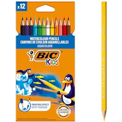 BIC Kids Aquacouleur Crayons de Couleur Aquarellables pour Effet Peinture Coloris Assortis, Etui Carton de 12 - Publicité BIC Kids Aquacouleur Crayons de Couleur Aquarellables pour Effet Peinture Coloris Assortis, Etui Carton de 12 - Publicité