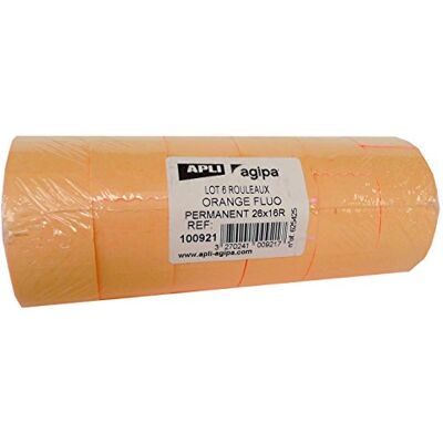 Agipa Pack 6 rouleaux 1000 étiquettes oranges fluos rectangulaires 26X16mm - Publicité Agipa Pack 6 rouleaux 1000 étiquettes oranges fluos rectangulaires 26X16mm - Publicité