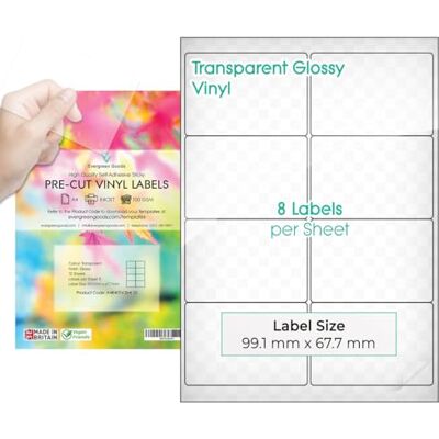EVG Evergreen Goods Étiquettes Autocollantes A4 Transparent 10 Feuilles - Publicité EVG Evergreen Goods Étiquettes Autocollantes A4 Transparent 10 Feuilles - Publicité