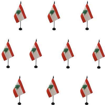 AZ FLAG Lot de 10 Drapeau De Table Liban 15x10 cm 10 Mini Drapeaux Libanais De Bureau 100% Polyester Avec Hampe De 25cm Et Socle En Plastique Noir - Publicité AZ FLAG Lot de 10 Drapeau De Table Liban 15x10 cm 10 Mini Drapeaux Libanais De Bureau 100% Polyester Avec Hampe De 25cm Et Socle En Plastique Noir - Publicité