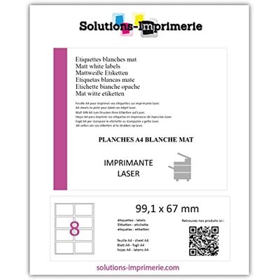 UNIVERS GRAPHIQUE Planches de 8 étiquettes 99,1 x 67 mm Autocollantes en Polyester blanc mat ultra résistante pour Imprimante Laser, Résistantes à l'eau, huile et graisse, indéchirable forte adhésion (15) - Publicité UNIVERS GRAPHIQUE Planches de 8 étiquettes 99,1 x 67 mm Autocollantes en Polyester blanc mat ultra résistante pour Imprimante Laser, Résistantes à l'eau, huile et graisse, indéchirable forte adhésion (15) - Publicité