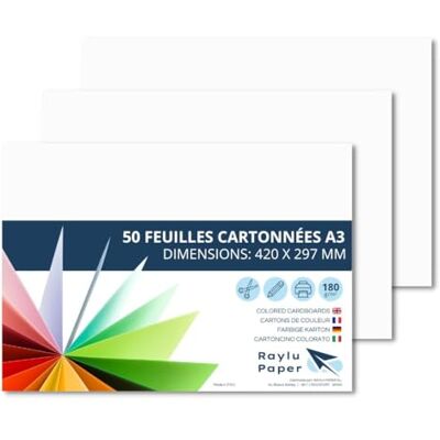 Raylu Papier A3 Carton Coloré - Blanc - Papier de bricolage - Publicité Raylu Papier A3 Carton Coloré - Blanc - Papier de bricolage - Publicité