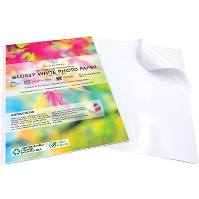 EVG Evergreen Goods Lot de 200 feuilles de papier autocollant A4 blanc brillant imprimable Étiquettes autocollantes résistantes aux éclaboussures compatibles jet d'encre et laser Idéal pour - Publicité EVG Evergreen Goods Lot de 200 feuilles de papier autocollant A4 blanc brillant imprimable Étiquettes autocollantes résistantes aux éclaboussures compatibles jet d'encre et laser Idéal pour - Publicité