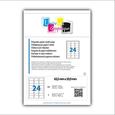 UNIVERS GRAPHIQUE 500 planches de 24 = 12000 étiquettes autocollantes papier adhésif blanc 63,5 x 33,9 mm compatible mon timbre en ligne ou FBA AMAZON- (l7159) TVA DEDUCTIBLE - Publicité UNIVERS GRAPHIQUE 500 planches de 24 = 12000 étiquettes autocollantes papier adhésif blanc 63,5 x 33,9 mm compatible mon timbre en ligne ou FBA AMAZON- (l7159) TVA DEDUCTIBLE - Publicité