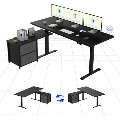 FLEXISPOT Bureau Assis Debout en L, Bureau Informatique avec 2 Tiroirs en Tissu, Tbale Réglable en Hauteur à Fonctions Mémoires, Noir - Publicité FLEXISPOT Bureau Assis Debout en L, Bureau Informatique avec 2 Tiroirs en Tissu, Tbale Réglable en Hauteur à Fonctions Mémoires, Noir - Publicité