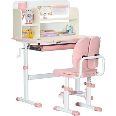 HOMCOM Ensemble Bureau et Chaise pour Enfants, Hauteur réglable et Plateau inclinable 0-60°, Chaise de Table d'étude Scolaire pour Enfants, tiroir, étagères, Porte-Stylo et Repose-Pieds intégré, Rose - Publicité HOMCOM Ensemble Bureau et Chaise pour Enfants, Hauteur réglable et Plateau inclinable 0-60°, Chaise de Table d'étude Scolaire pour Enfants, tiroir, étagères, Porte-Stylo et Repose-Pieds intégré, Rose - Publicité
