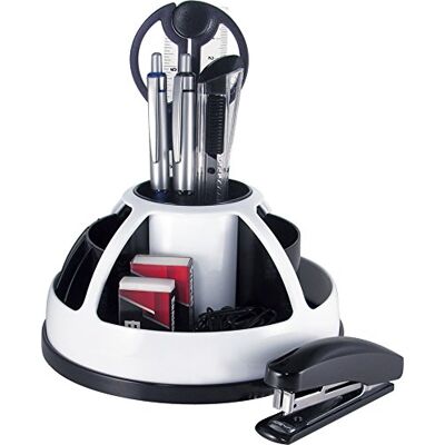 Pavo 8000173 Set de bureau/porte-stylo avec rotation, avec 9 accessoires Blanc/Noir - Publicité Pavo 8000173 Set de bureau/porte-stylo avec rotation, avec 9 accessoires Blanc/Noir - Publicité