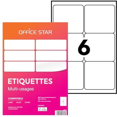 Office Star Products OFFICE STAR 600 Étiquettes Autocollantes Multi-Usages Blanches Personnalisables Imprimables Format 99,1 x 93,1 mm Impression Laset Jet d'Encre et Copieur - Publicité Office Star Products OFFICE STAR 600 Étiquettes Autocollantes Multi-Usages Blanches Personnalisables Imprimables Format 99,1 x 93,1 mm Impression Laset Jet d'Encre et Copieur - Publicité
